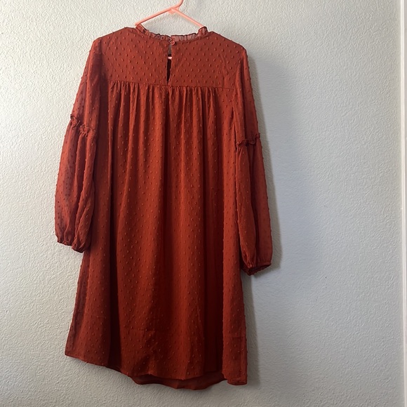 Fall rusty long sleeve flowing dress - Picture 2 of 11